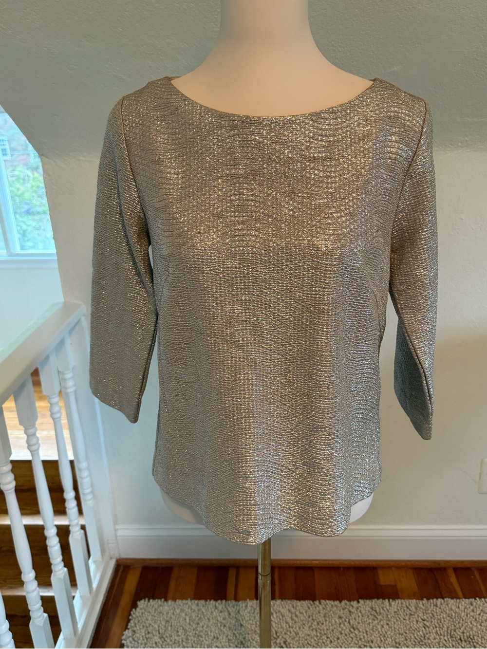 Club Monaco Gold Metallic Boatneck 3/4 Sleeve Top Size Medium